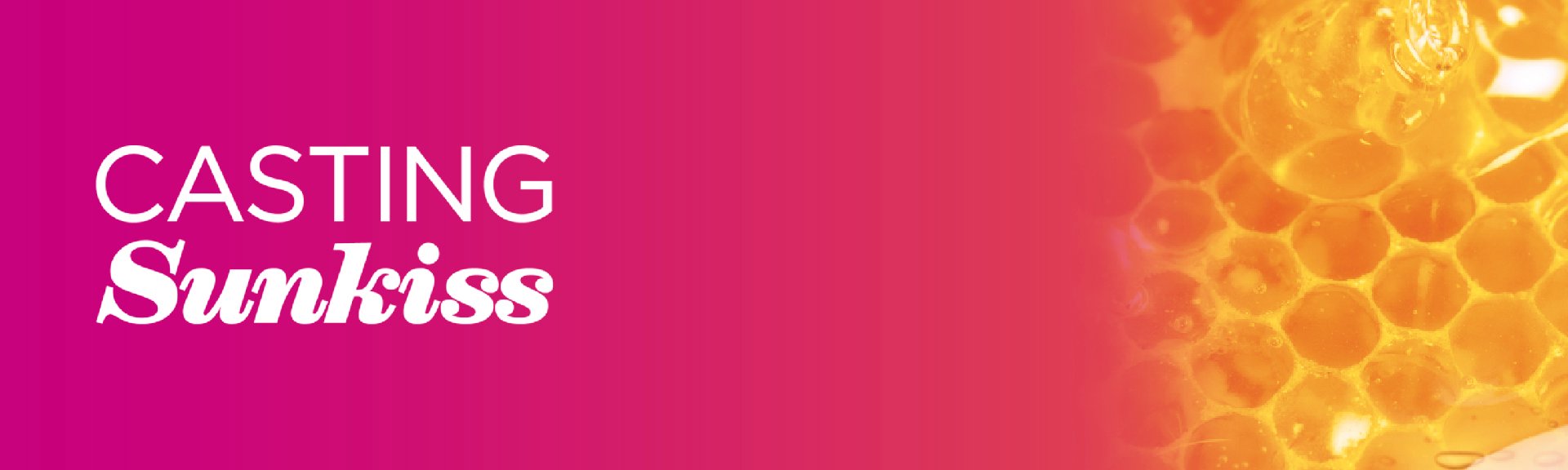 Banner Casting Sunkiss em fundo em tons de rossa e laranja
