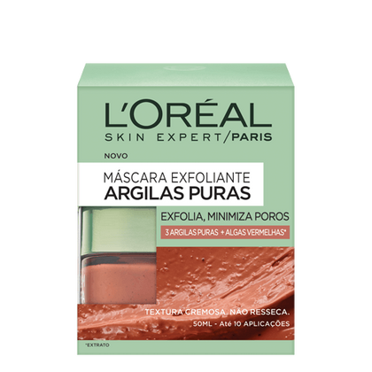 máscara facial exfoliante argilas puras embalagem