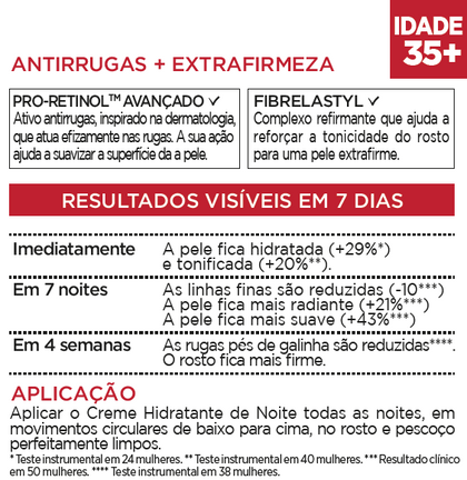 cuidado rosto creme noite revitalift fotografia produto verso